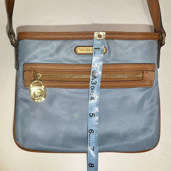 MICHAEL Michael Kors MK Kempton Powder Blue Nylon & Brown Leather Crossbody Bag - Picture 14 of 14